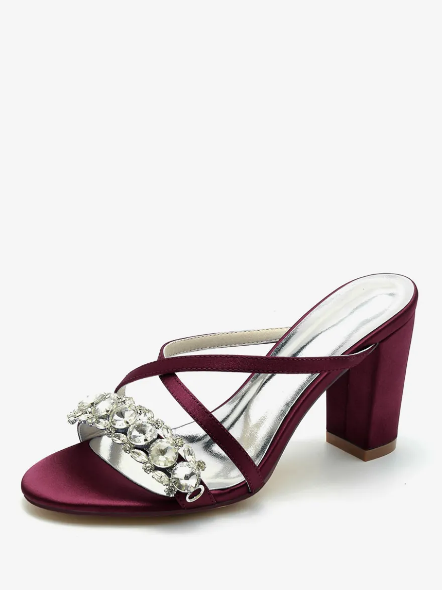 Sandales de mariée Deep Blue Satin Chic Sandales de mariage à bout ouvert et strass