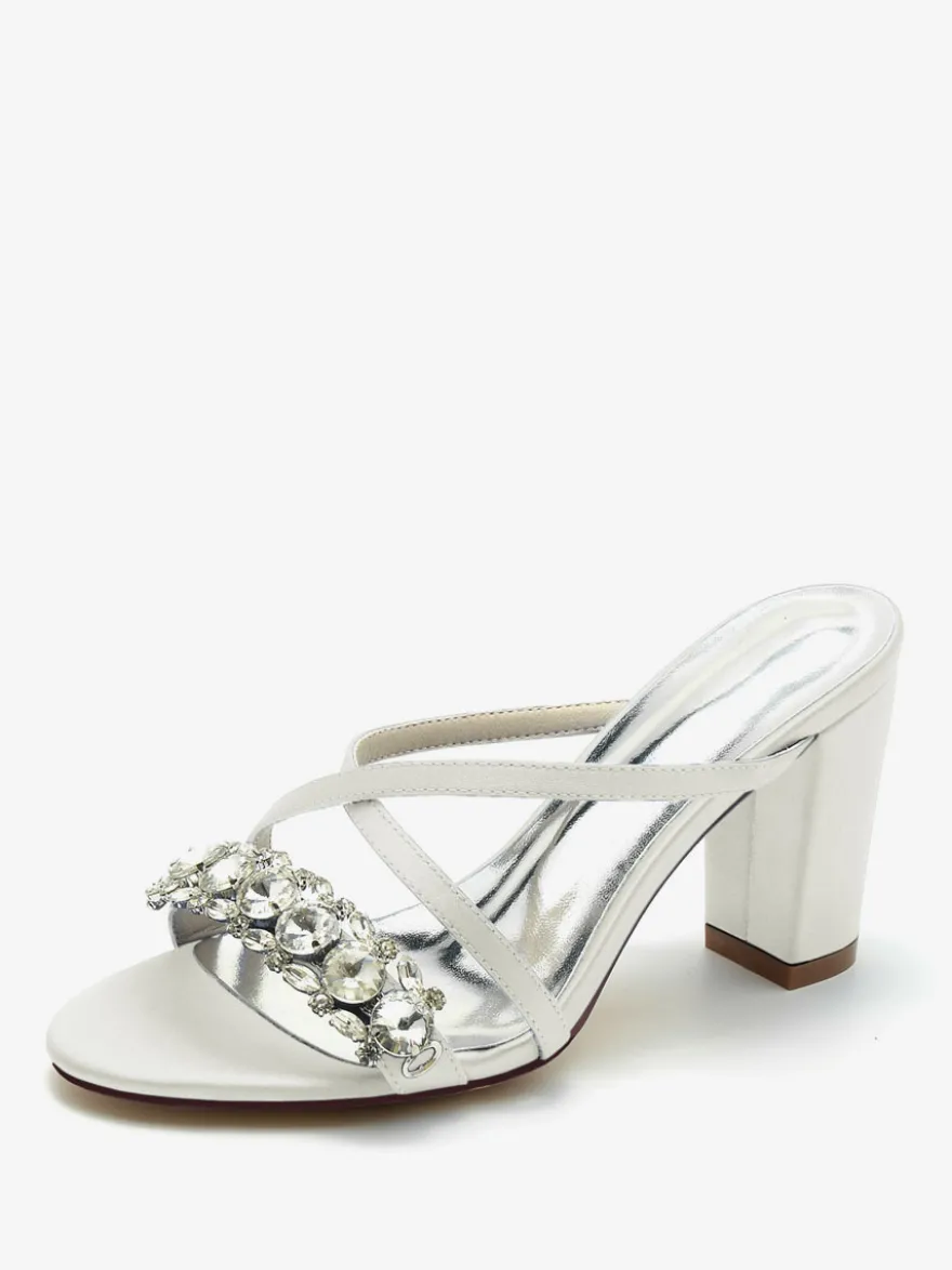 Sandales de mariée Deep Blue Satin Chic Sandales de mariage à bout ouvert et strass