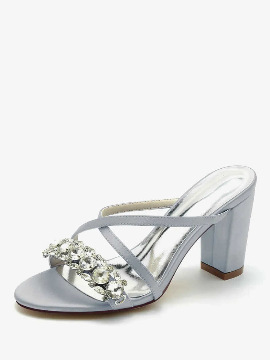 Sandales de mariée Deep Blue Satin Chic Sandales de mariage à bout ouvert et strass
