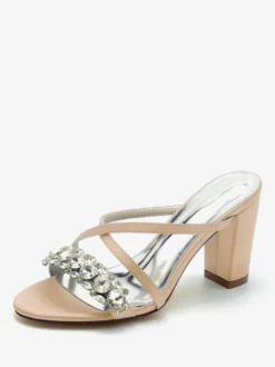 Sandales de mariée Deep Blue Satin Chic Sandales de mariage à bout ouvert et strass