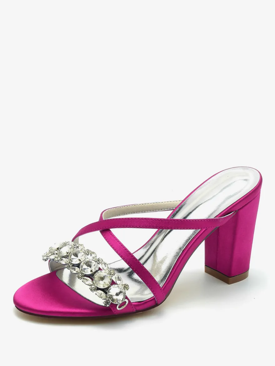 Sandales de mariée Deep Blue Satin Chic Sandales de mariage à bout ouvert et strass