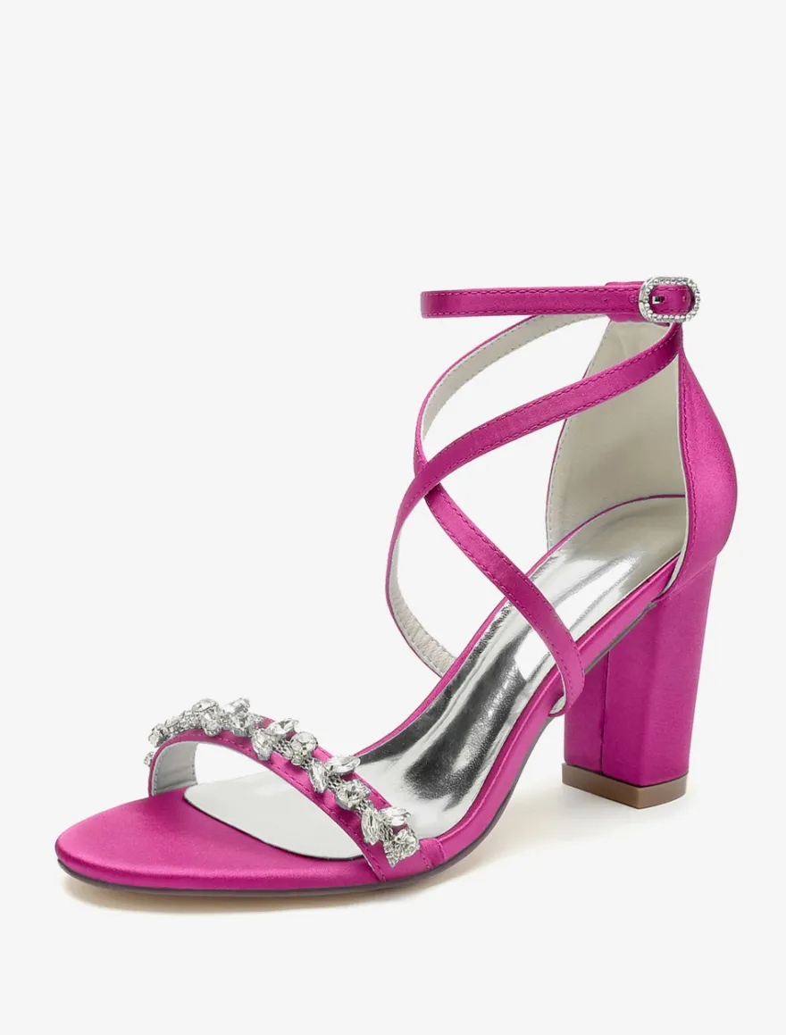 Sandales de mariée en satin blanc sexy à bout ouvert avec strass