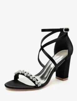 Sandales de mariée en satin blanc sexy à bout ouvert avec strass