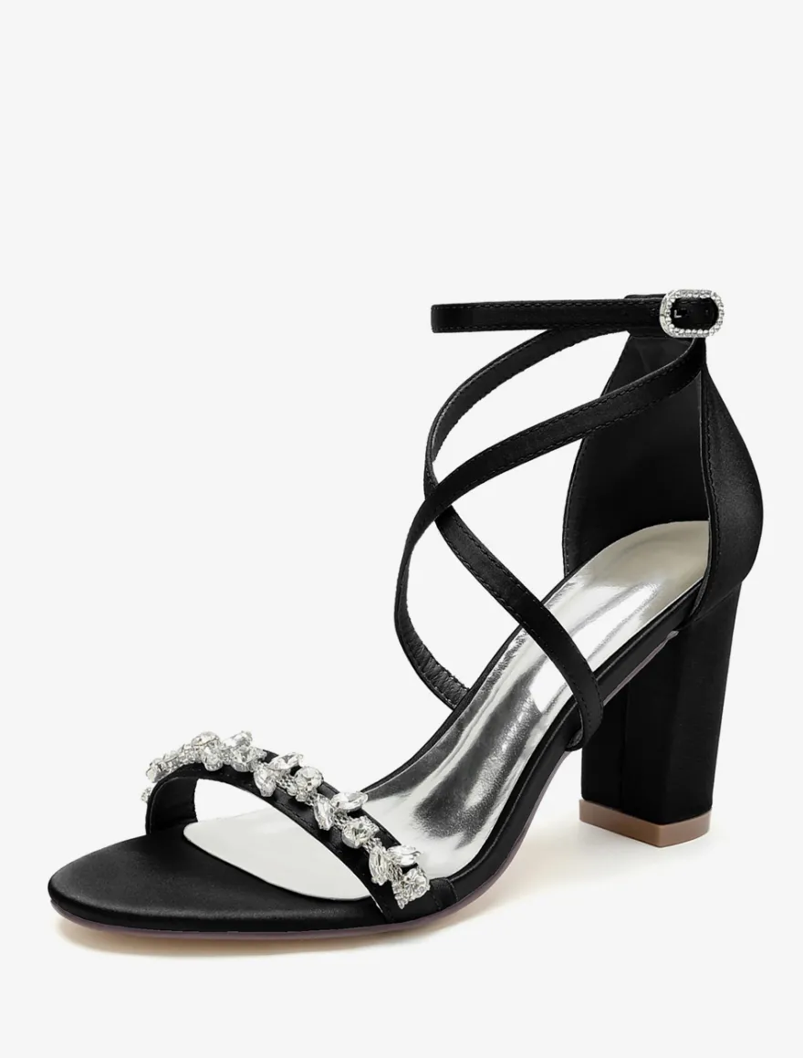 Sandales de mariée en satin blanc sexy à bout ouvert avec strass