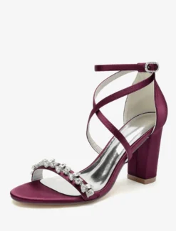 Sandales de mariée en satin blanc sexy à bout ouvert avec strass