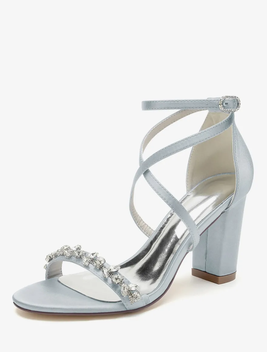 Sandales de mariée en satin blanc sexy à bout ouvert avec strass