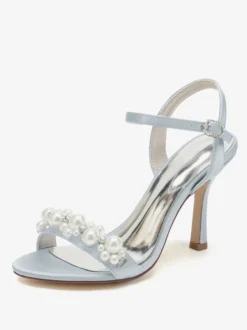 Sandales de mariée en satin ivoire chic à bout ouvert avec strass