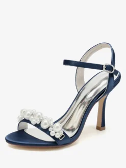 Sandales de mariée en satin ivoire chic à bout ouvert avec strass