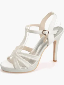 Sandales de mariée à talon haut en satin type T Chaussures de mariée