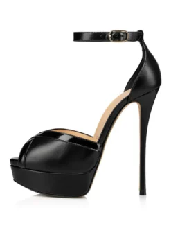 Sandales de Soirée à Talons Hauts avec Bout Ouvert Femme à Lacets Unicolore