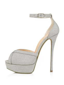 Sandales de Soirée à Talons Hauts avec Bout Ouvert Femme à Lacets Unicolore