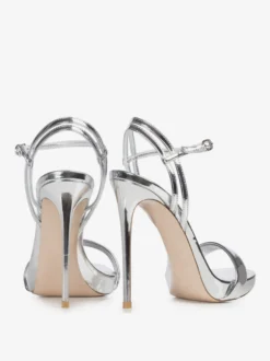 Sandales dorées à talons hauts métallisées chaussures de bal à bout ouvert.