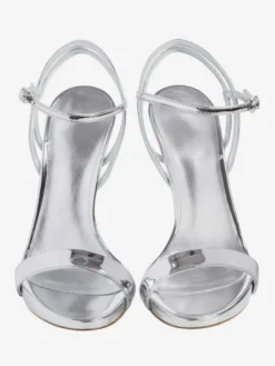 Sandales dorées à talons hauts métallisées chaussures de bal à bout ouvert.