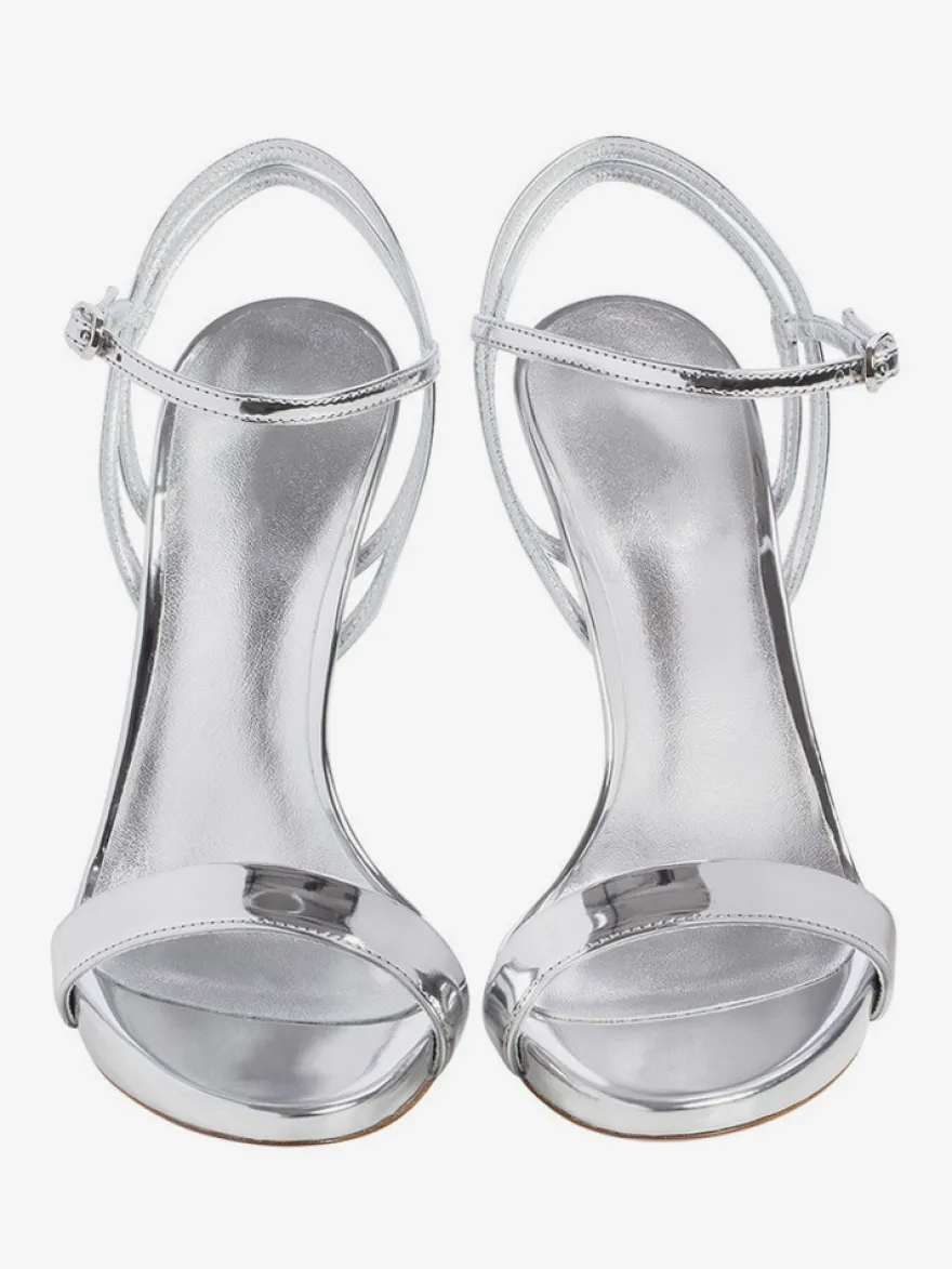 Sandales dorées à talons hauts métallisées chaussures de bal à bout ouvert.