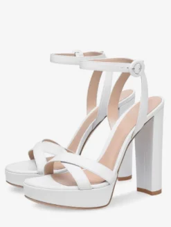 Sandales femme blanche en PU talon carré plateforme