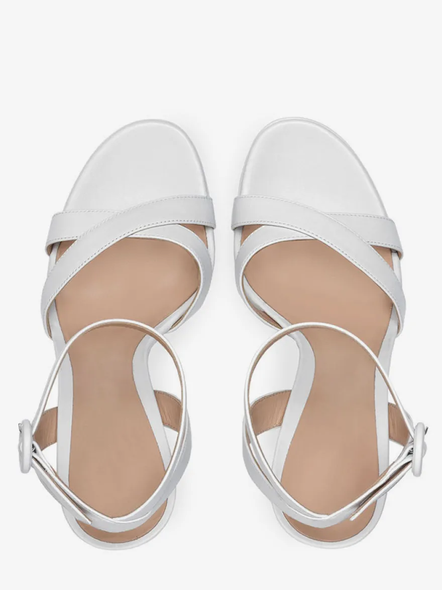 Sandales femme blanche en PU talon carré plateforme