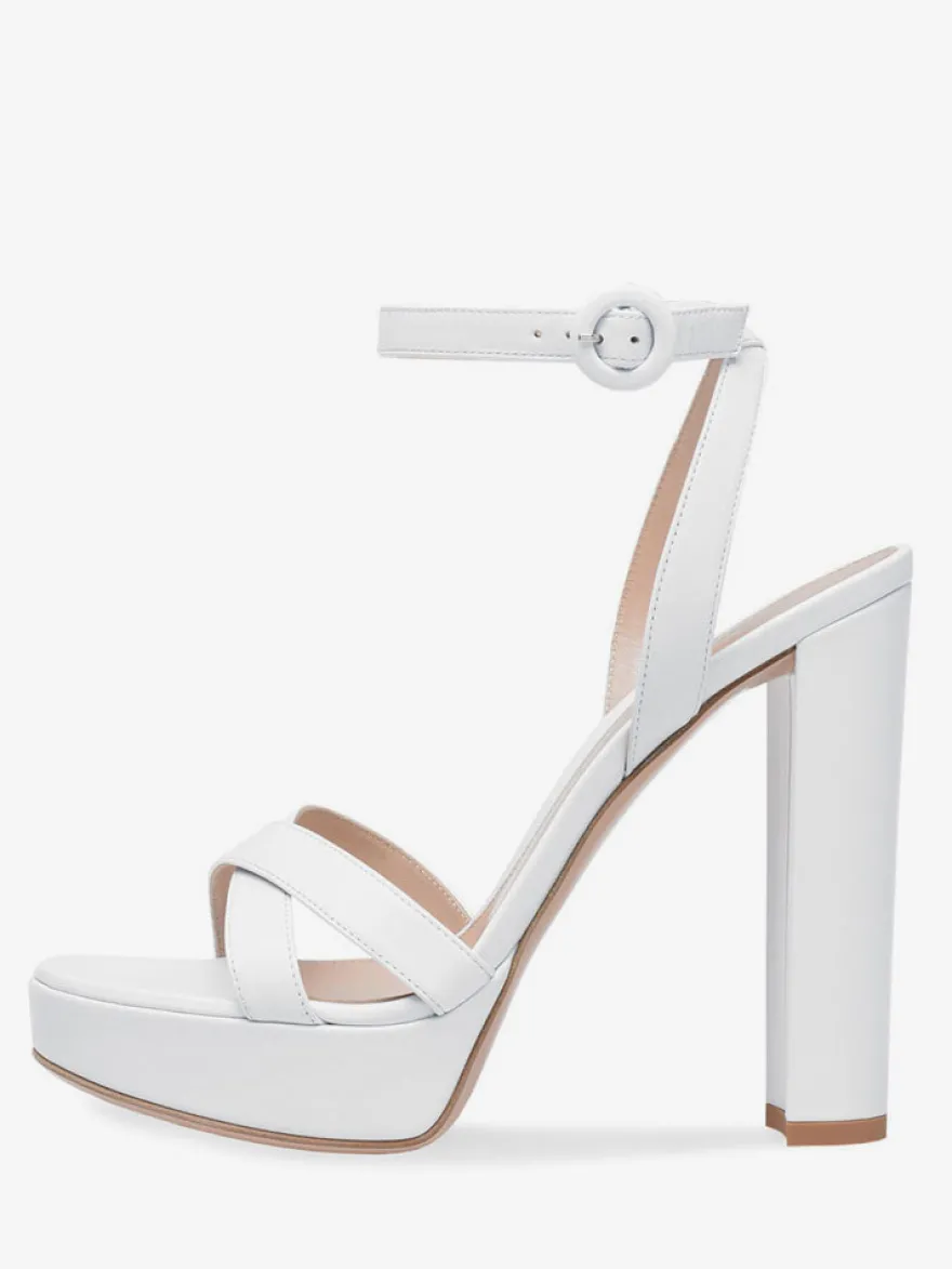 Sandales femme blanche en PU talon carré plateforme