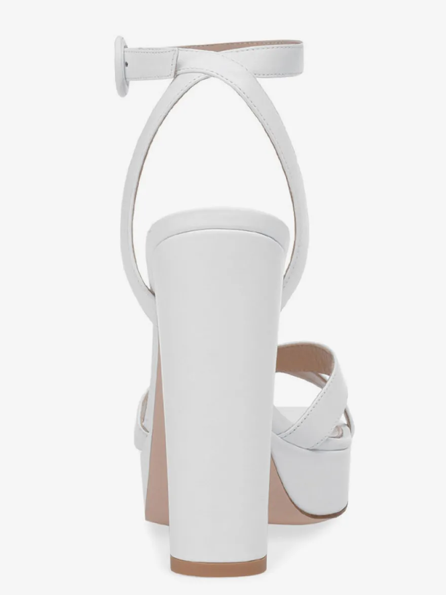 Sandales femme blanche en PU talon carré plateforme
