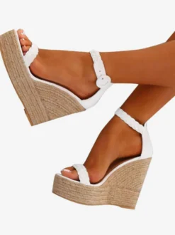 Sandales femme semelle compensé avec boucle sandales blanches