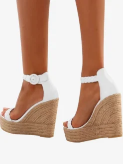Sandales femme semelle compensé avec boucle sandales blanches