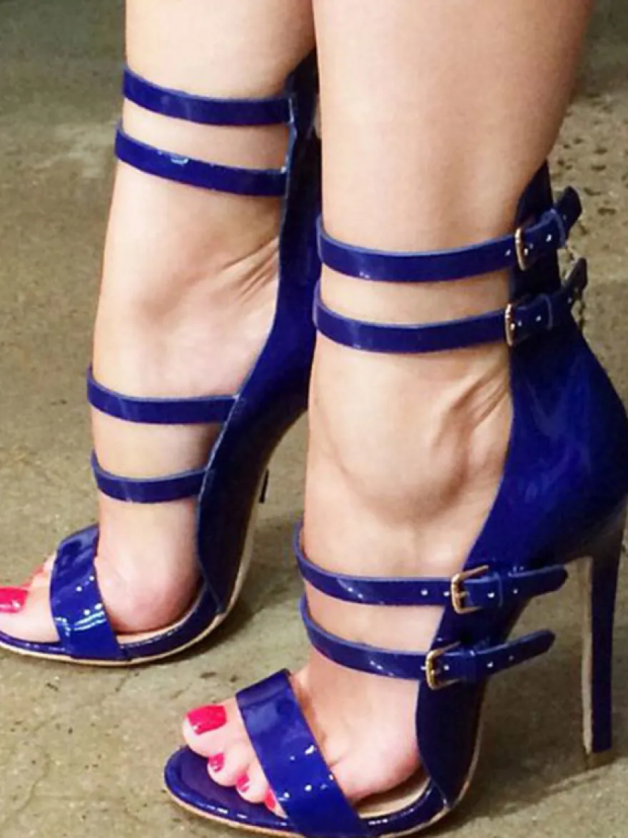 Sandales femme talon aiguille boucle à la cheville bleue