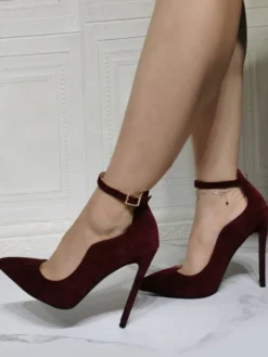 Sandales Femme Talon Aiguille Escarpins Supérieurs En Micro Daim Noir Bride À La Cheville Talon