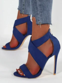 Sandales femme talon haut bretelles croisées bicolores