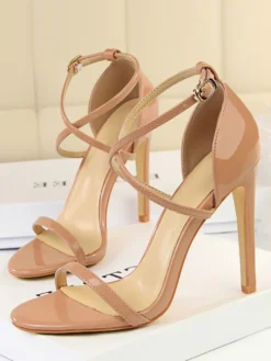 Sandales femme à talon haut nude en PU boucle réglable