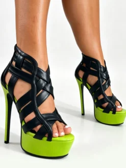 Sandales Galdiator noires à plateforme et talons hauts pour femmes