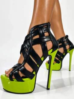 Sandales Galdiator noires à plateforme et talons hauts pour femmes