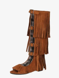 Sandales gladiateur en daim bout ouvert boucle chaussures plates à pompons