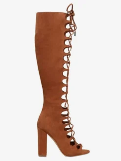 Sandales gladiateur en daim à bout ouvert découpées à lacets et à talons épais