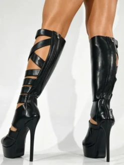Sandales gladiateur noires à plateforme pour femmes bout ouvert et découpes