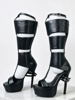 Sandales gladiateur noires à plateforme bout ouvert et boucle