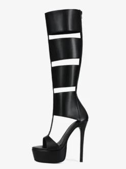 Sandales gladiateur noires à plateforme et bout ouvert sandales à talons hauts découpés