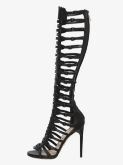 Sandales gladiateur noires à talons hauts et bout ouvert avec boucle
