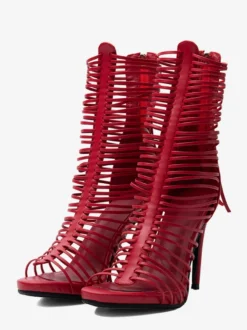 Sandales gladiateur rouges pour femmes sandales à talons hauts à bout ouvert et brides