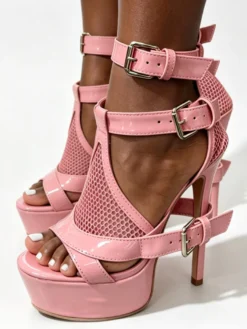 Sandales jaunes à talons hauts chaussures à plateforme bout ouvert patchwork détails Chukle