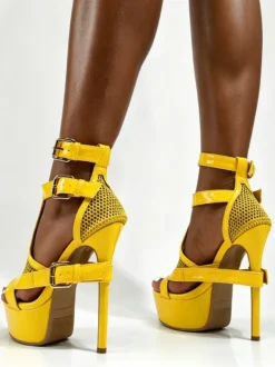 Sandales jaunes à talons hauts chaussures à plateforme bout ouvert patchwork détails Chukle