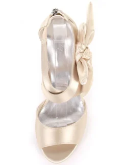 Sandales mariée blanche en satin talon haut chaussures de mariée