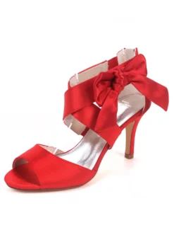 Sandales mariée blanche en satin talon haut chaussures de mariée