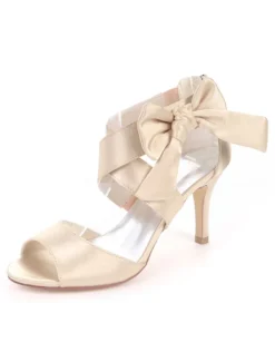Sandales mariée blanche en satin talon haut chaussures de mariée