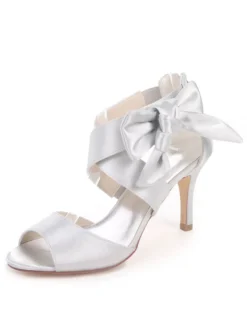 Sandales mariée blanche en satin talon haut chaussures de mariée