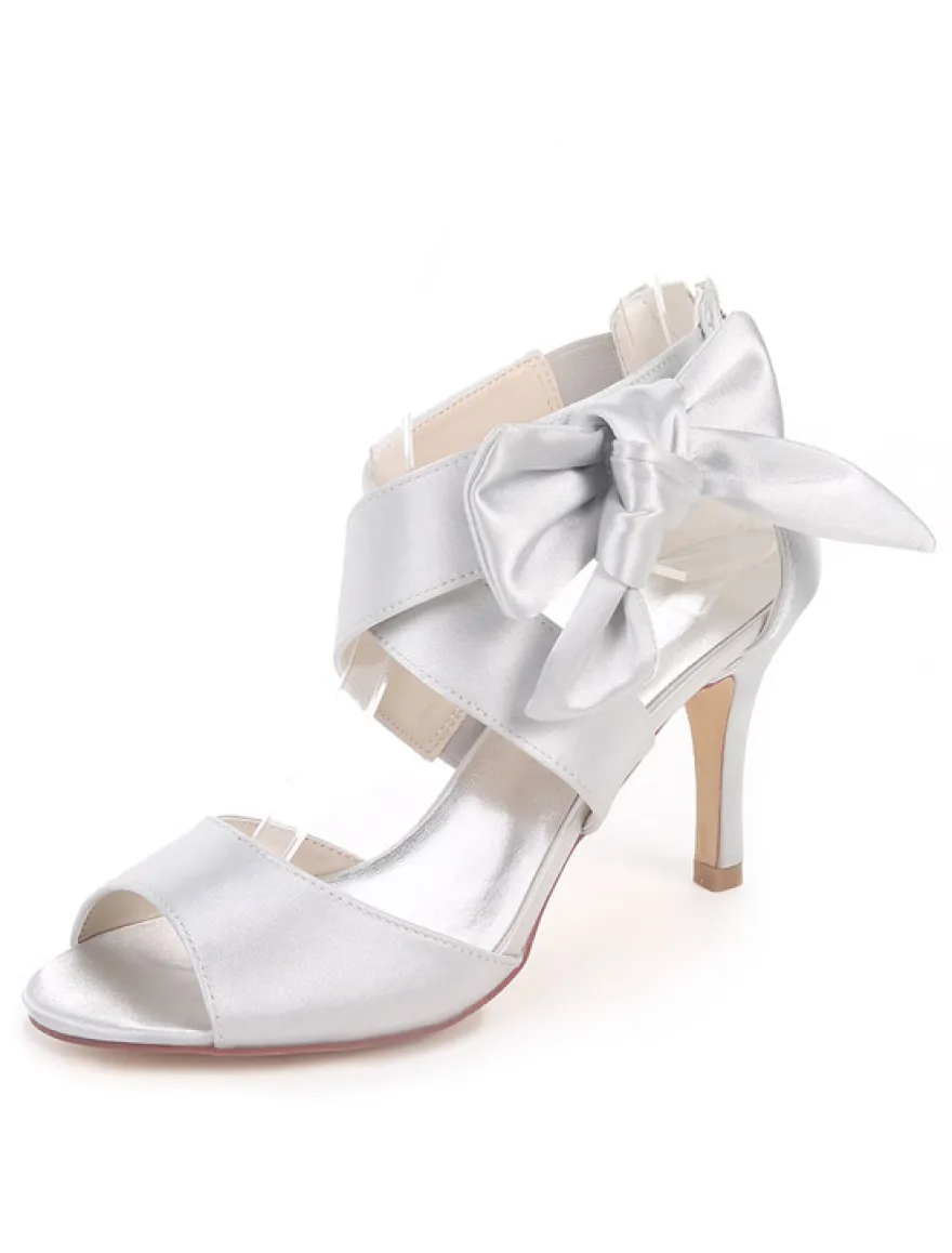 Sandales mariée blanche en satin talon haut chaussures de mariée