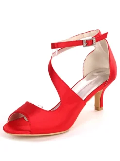 Sandales mariée bout ouvert talon mi-bas en satin Chaussures de mariée