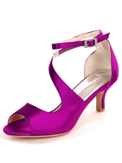 Sandales mariée bout ouvert talon mi-bas en satin Chaussures de mariée