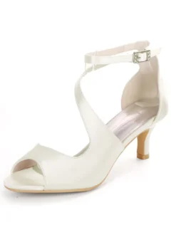 Sandales mariée bout ouvert talon mi-bas en satin Chaussures de mariée