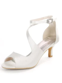 Sandales mariée bout ouvert talon mi-bas en satin Chaussures de mariée