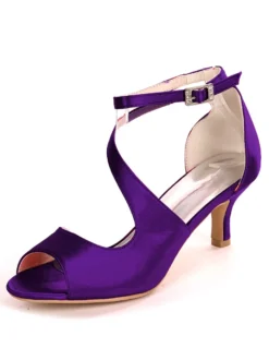 Sandales mariée bout ouvert talon mi-bas en satin Chaussures de mariée