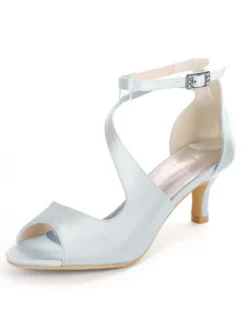 Sandales mariée bout ouvert talon mi-bas en satin Chaussures de mariée